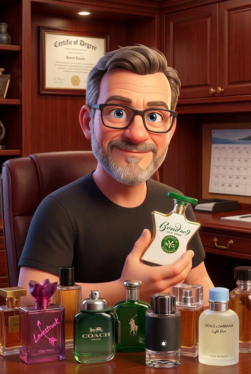 Bill showing a fragrance in the studio
